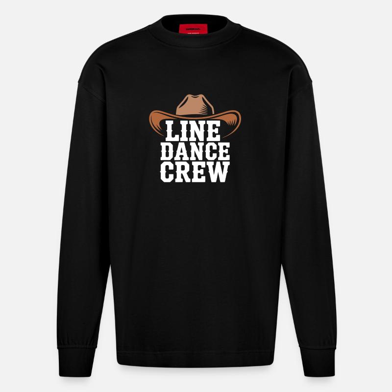 Line Dance Crew Cowboy Hat - Heavyweight Oversized Organic Langarmshirt Made in EU - SOLID BLACK
