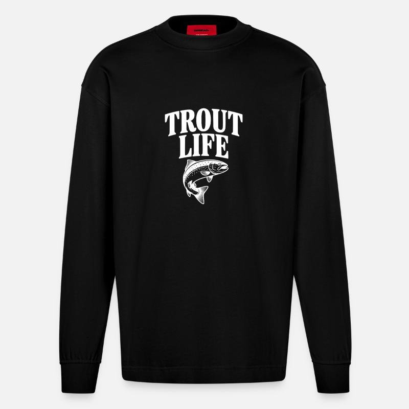 Forellenleben - Heavyweight Oversized Organic Langarmshirt Made in EU - SOLID BLACK