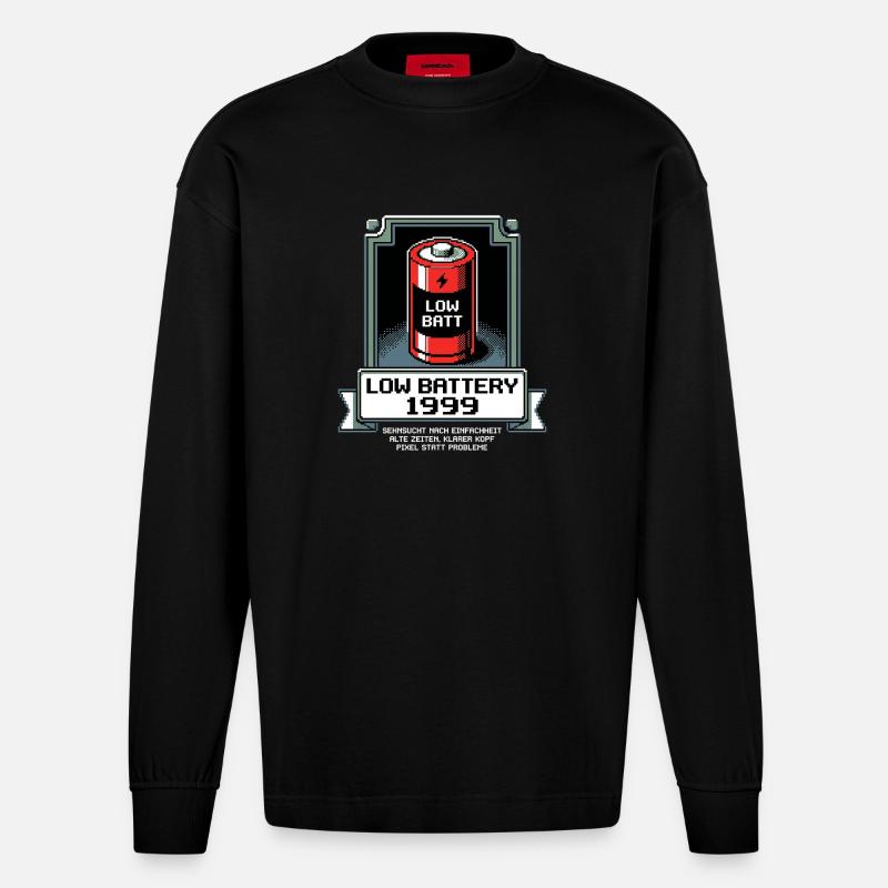 Low Battery Alte Zeiten - Heavyweight Oversized Organic Langarmshirt Made in EU - SOLID BLACK