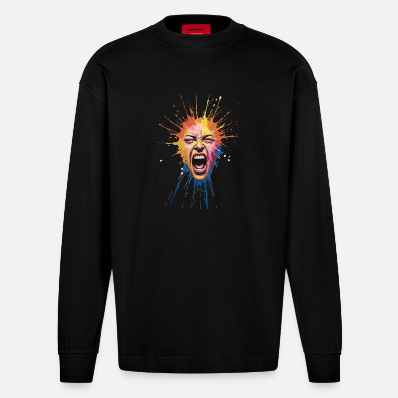 Explosive Farbexplosion Gesicht Ausdrücken - Heavyweight Oversized Organic Langarmshirt Made in EU - SOLID BLACK