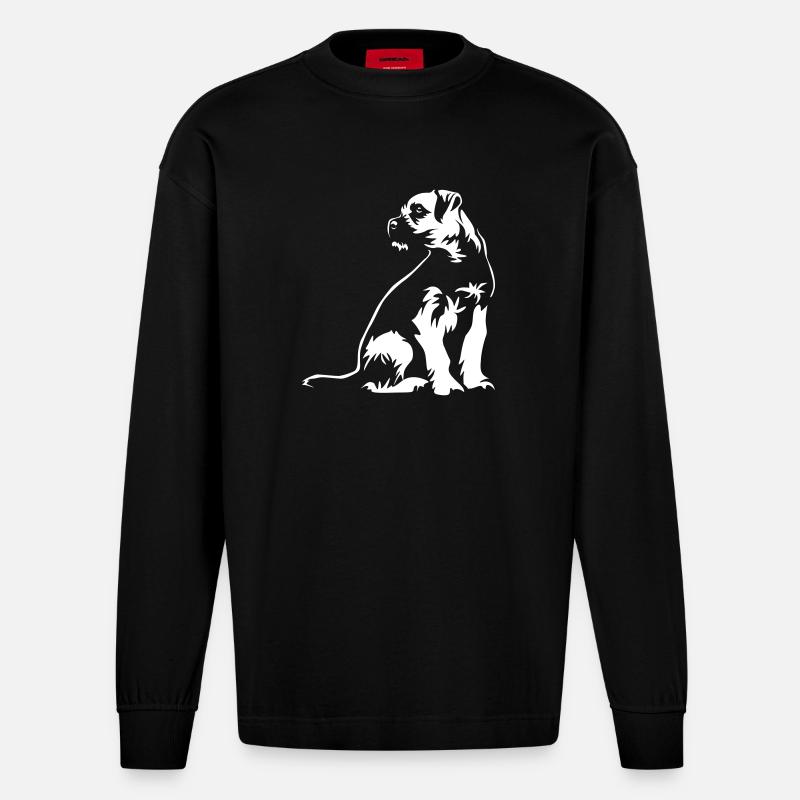 Border Terrier "Black Edition" - Heavyweight Oversized Organic Longsleeve Shirt Made in EU - SOLID BLACK