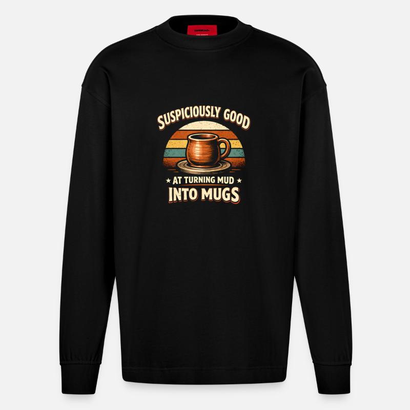 La boue devient coupe | Poterie - Manches longues bio épais oversize fabriqué en UE - SOLID BLACK