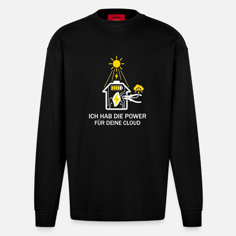 Solar Handwerker Cloud Power   - Heavyweight Oversized Organic Langarmshirt Made in EU - SOLID BLACK