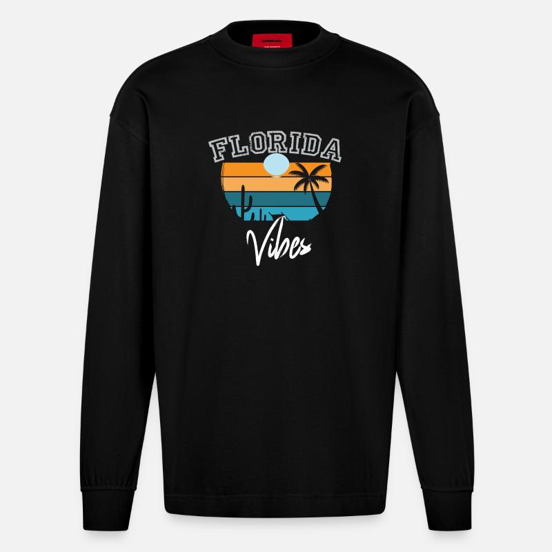 Florida Vibes Retro Florida - Heavyweight Oversized Organic Langarmshirt Made in EU - SOLID BLACK