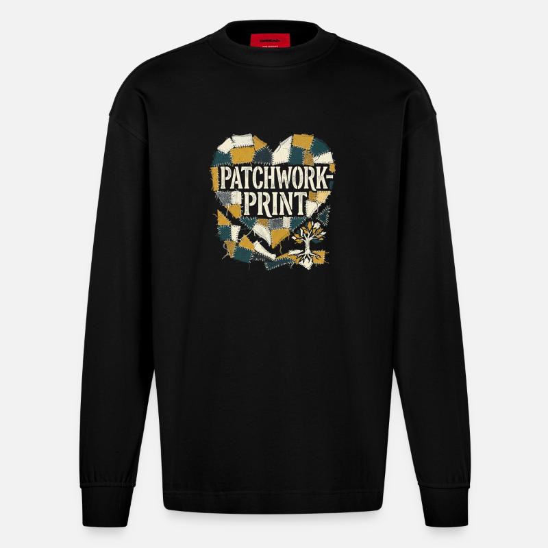 Impression patchwork - Manches longues bio épais oversize fabriqué en UE - SOLID BLACK