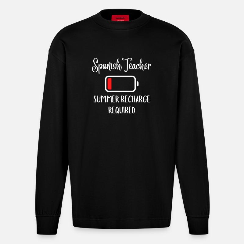 Spanischlehrer-Sommeraufladung erforderlich - Heavyweight Oversized Organic Langarmshirt Made in EU - SOLID BLACK