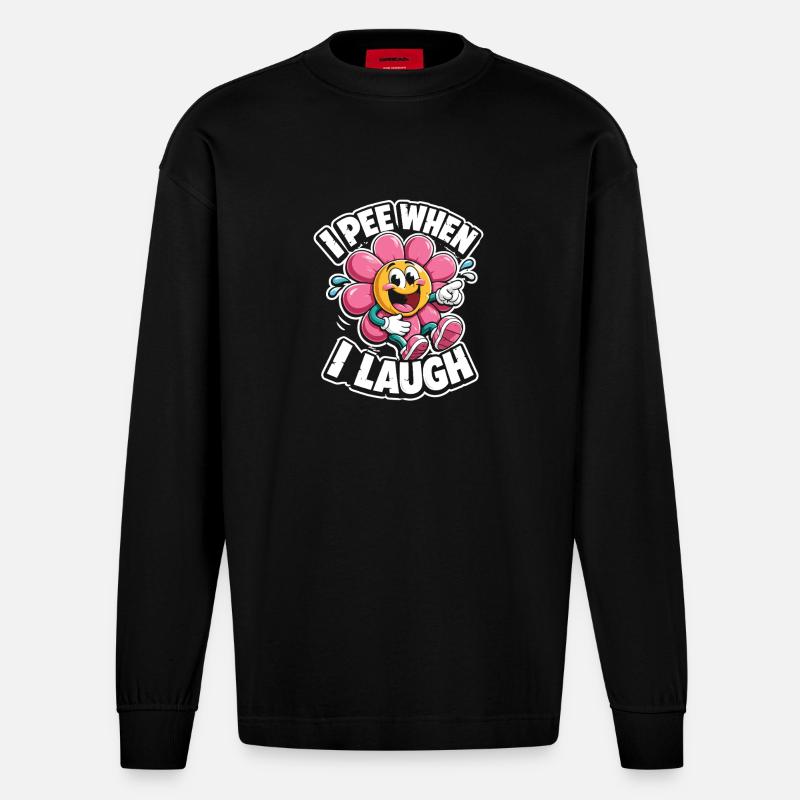 Dieween Blüten Lachdesign - Heavyweight Oversized Organic Langarmshirt Made in EU - SOLID BLACK