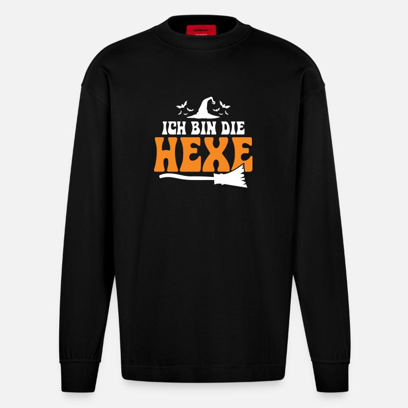 Ich bin die Hexe - Heavyweight Oversized Organic Langarmshirt Made in EU - SOLID BLACK
