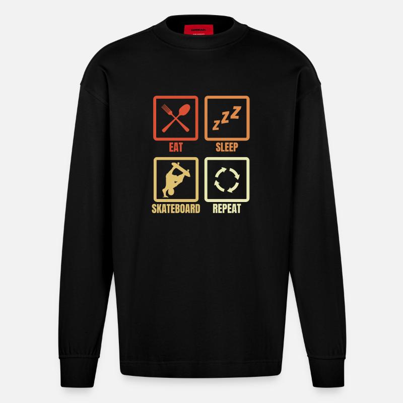Mange Sommeil Skateboard Répéter - Manches longues bio épais oversize fabriqué en UE - SOLID BLACK