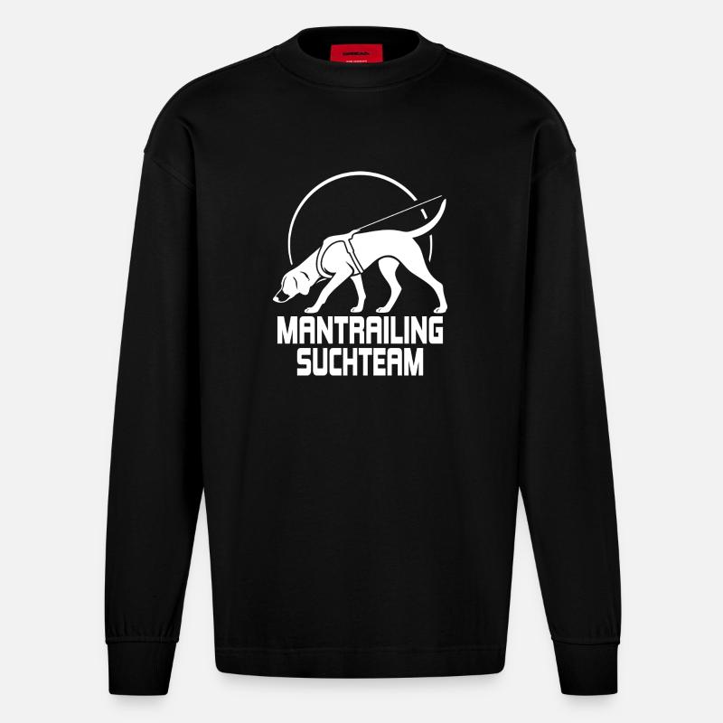 Foxhound Mantrailing Suchteam Hunde Hund - Heavyweight Oversized Organic Langarmshirt Made in EU - SOLID BLACK