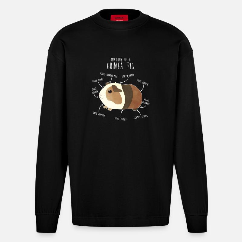 Anatomie des cochons d’Inde - Manches longues bio épais oversize fabriqué en UE - SOLID BLACK