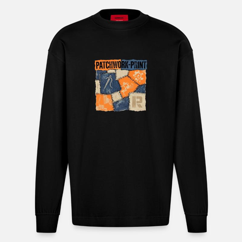 Patchwork Recycling - Heavyweight Oversized Organic Longsleeve Shirt Made in EU - SOLID BLACK