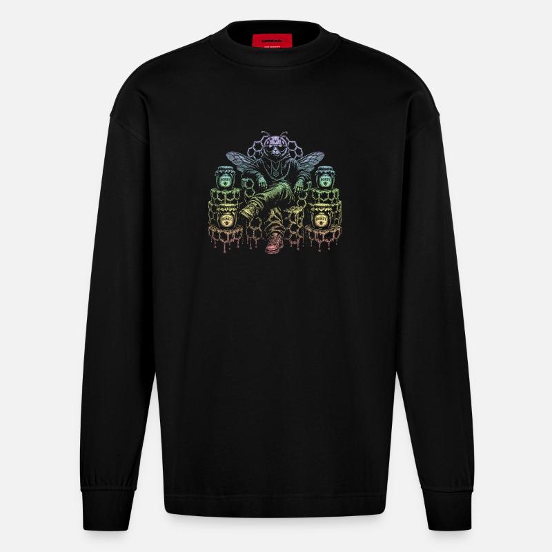 Honigbiene - Heavyweight Oversized Organic Langarmshirt Made in EU - SOLID BLACK