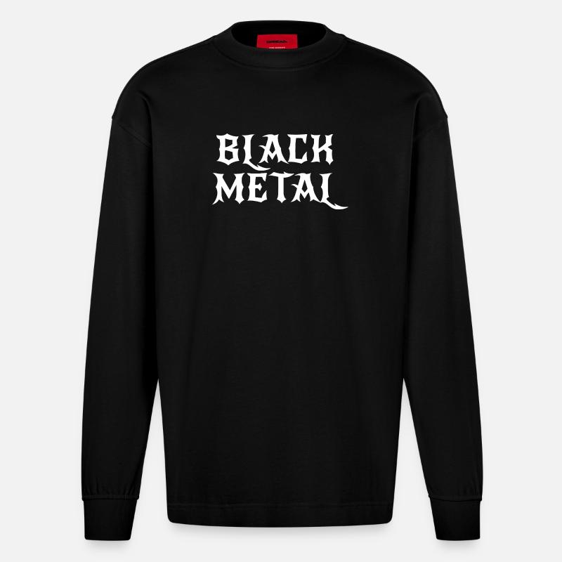 Conception du logo Black Metal - Manches longues bio épais oversize fabriqué en UE - SOLID BLACK