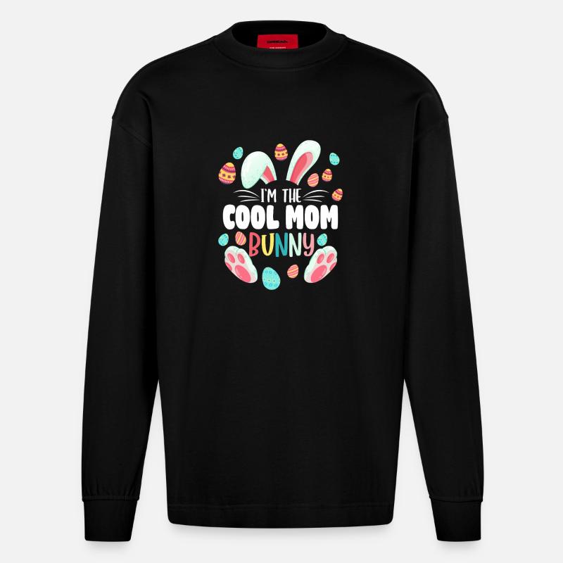 Cooles Mama-Hase-Oster-Tee - Heavyweight Oversized Organic Langarmshirt Made in EU - SOLID BLACK