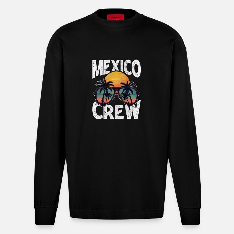 Mexiko Crew - Heavyweight Oversized Organic Langarmshirt Made in EU - SOLID BLACK