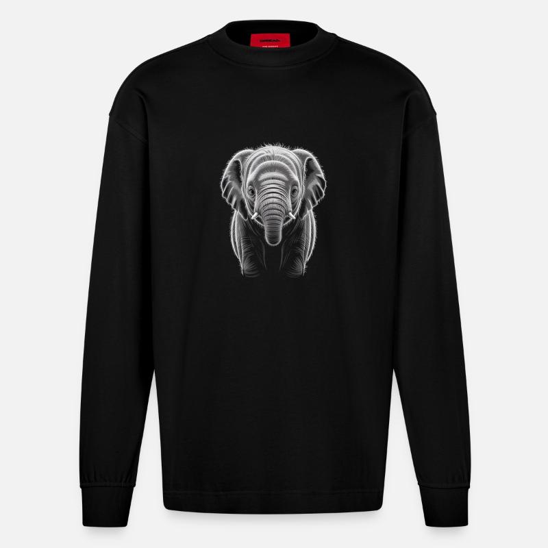 Éléphant - Manches longues bio épais oversize fabriqué en UE - SOLID BLACK