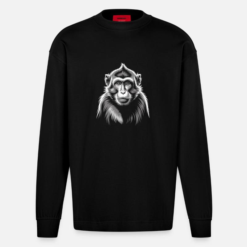 Singe Gris - Manches longues bio épais oversize fabriqué en UE - SOLID BLACK