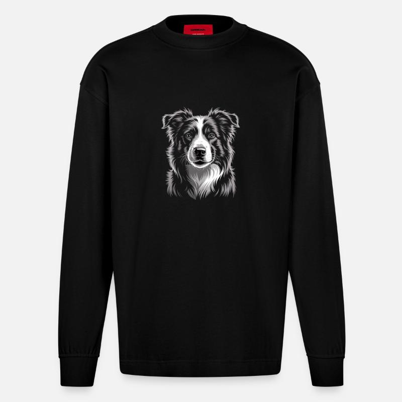 Boder Collie - Heavyweight Oversized Organic Langarmshirt Made in EU - SOLID BLACK