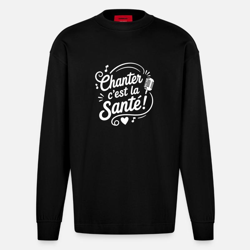 Chanter c’est la Santé Tee - Manches longues bio épais oversize fabriqué en UE - SOLID BLACK
