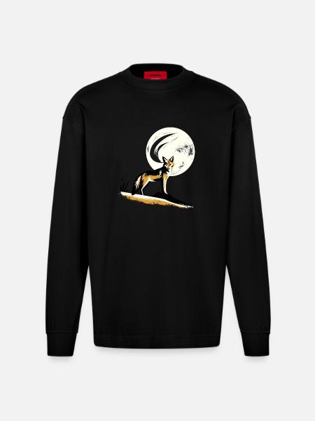 Jackal in the moonlight - Heavyweight Oversized Organic Longsleeve Shirt Made in EU - SOLID BLACK