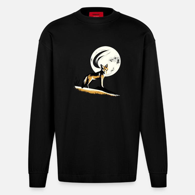 Chacal au clair de lune - Manches longues bio épais oversize fabriqué en UE - SOLID BLACK