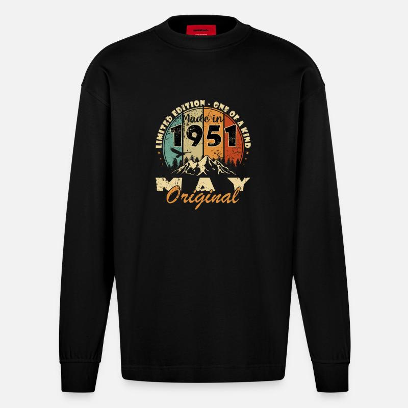 1951 Made in May Original - Heavyweight Oversized Organic Langarmshirt Made in EU - SOLID BLACK