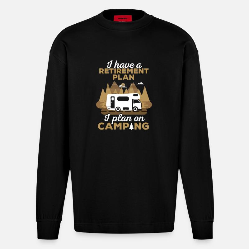 Retirement Camping Plan - Heavyweight Oversized Organic Longsleeve Shirt Made in EU - SOLID BLACK