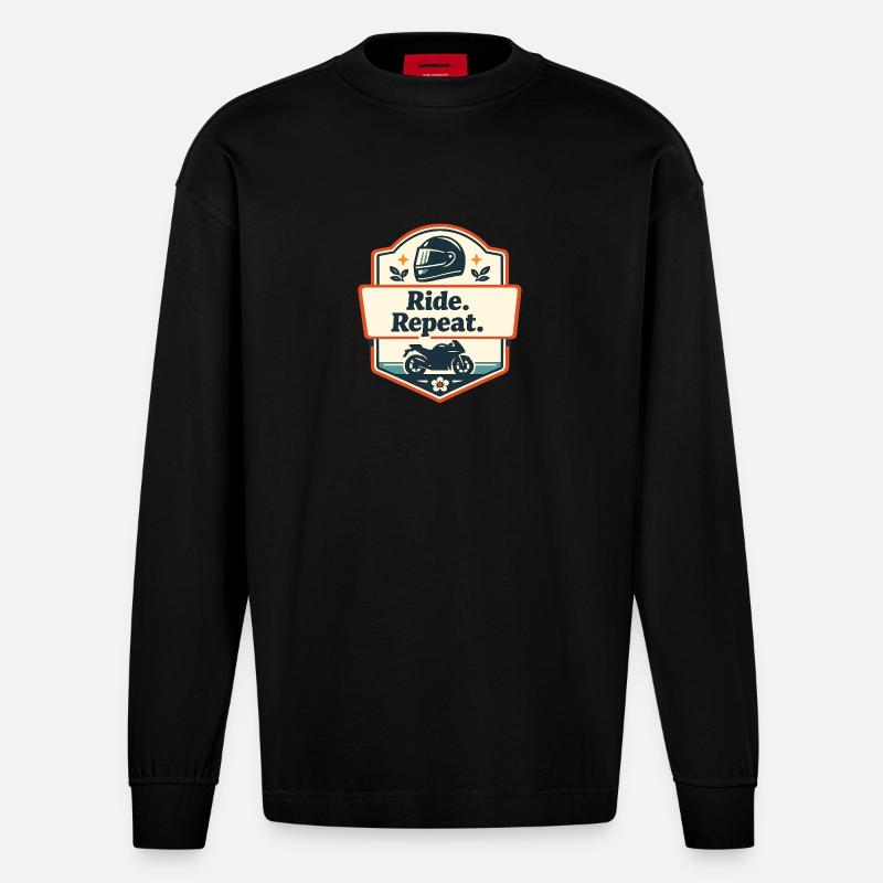 Ride. Repeat. Motorrad-Statement - Heavyweight Oversized Organic Langarmshirt Made in EU - SOLID BLACK