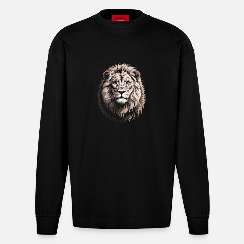 Löwe - Heavyweight Oversized Organic Langarmshirt Made in EU - SOLID BLACK