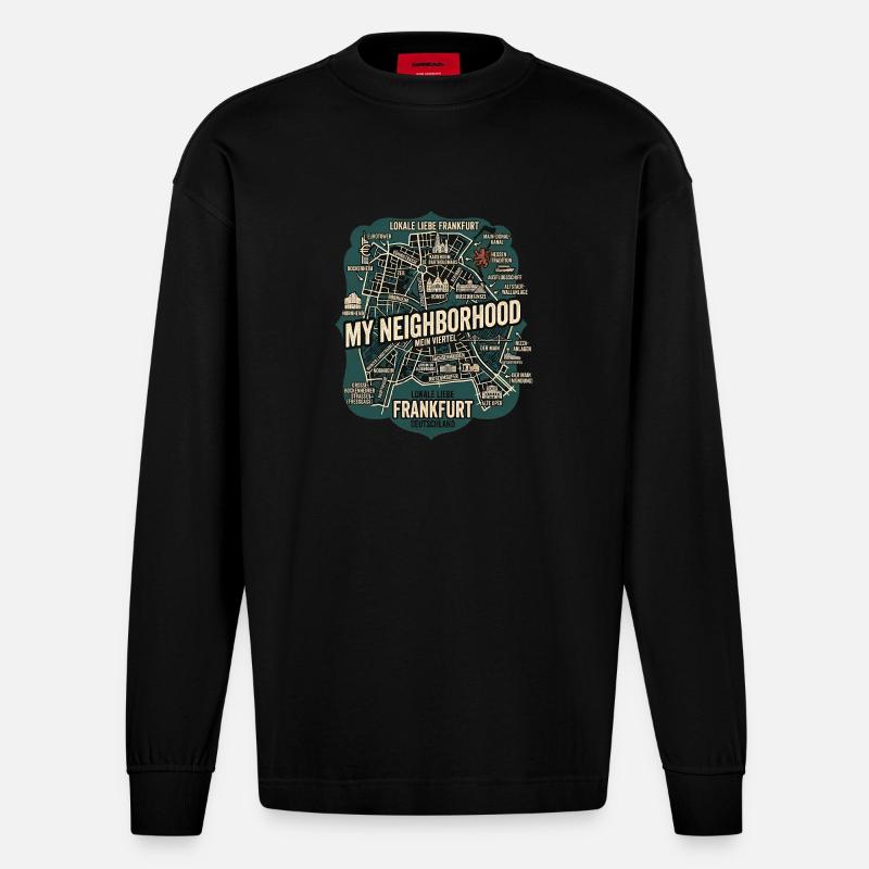 Frankfurt Liebe - Heavyweight Oversized Organic Langarmshirt Made in EU - SOLID BLACK