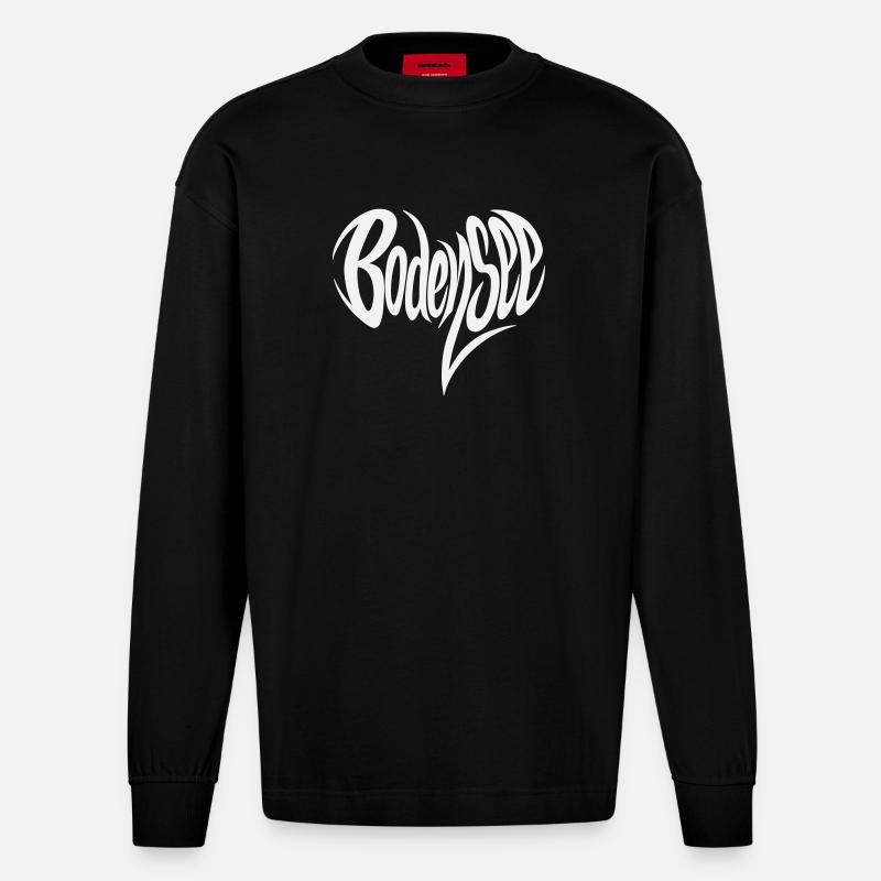 Bodensee Fließendes Lettering - Heavyweight Oversized Organic Langarmshirt Made in EU - SOLID BLACK