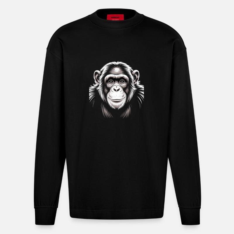 Affe Schimpanse - Heavyweight Oversized Organic Langarmshirt Made in EU - SOLID BLACK