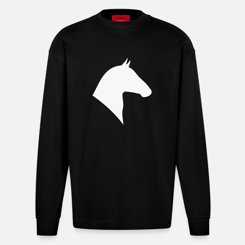 Pferdekopf Silhouette Minimal - Heavyweight Oversized Organic Langarmshirt Made in EU - SOLID BLACK