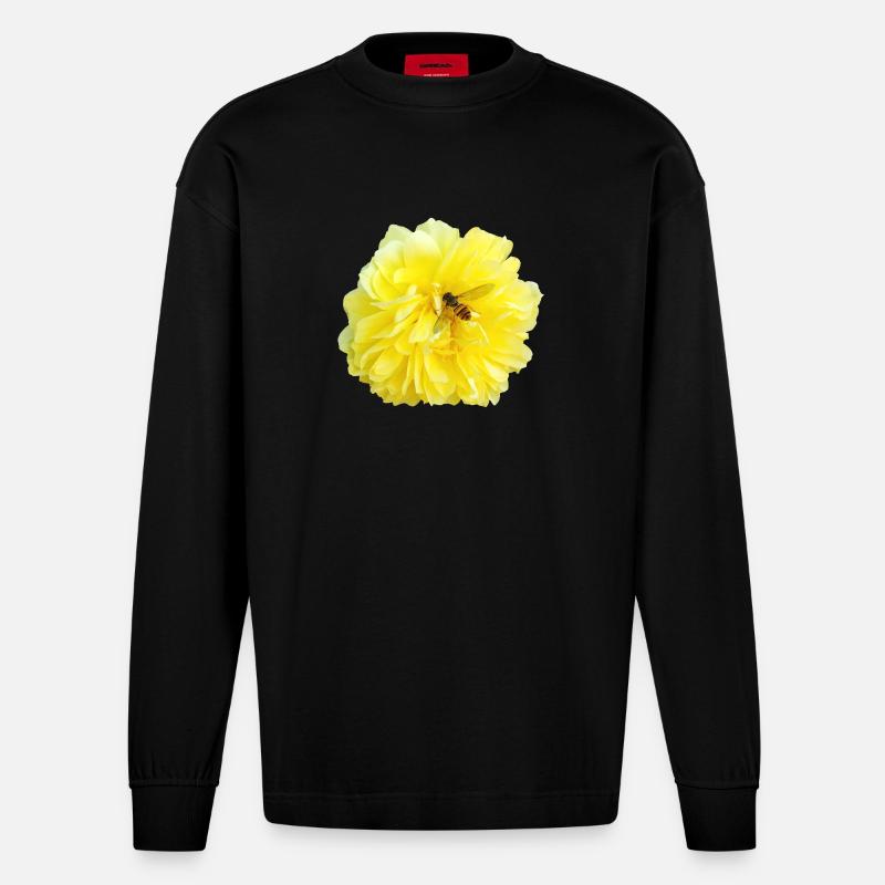 Yellow_Rose_-_Bee_Nature_Photography - Manches longues bio épais oversize fabriqué en UE - SOLID BLACK