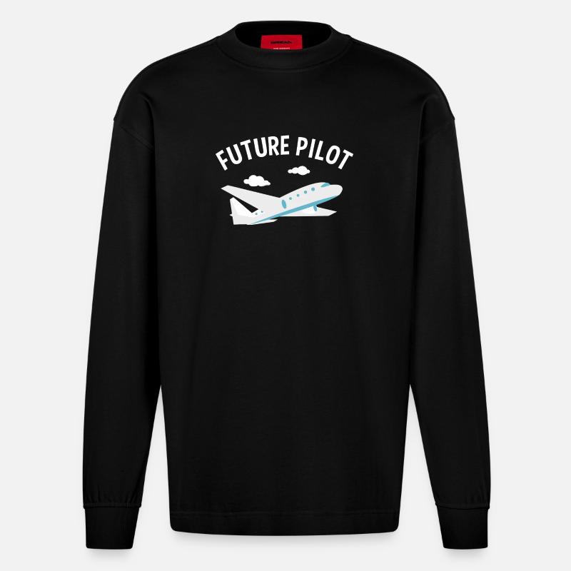 Zukünftiger Pilot Tee - Heavyweight Oversized Organic Langarmshirt Made in EU - SOLID BLACK