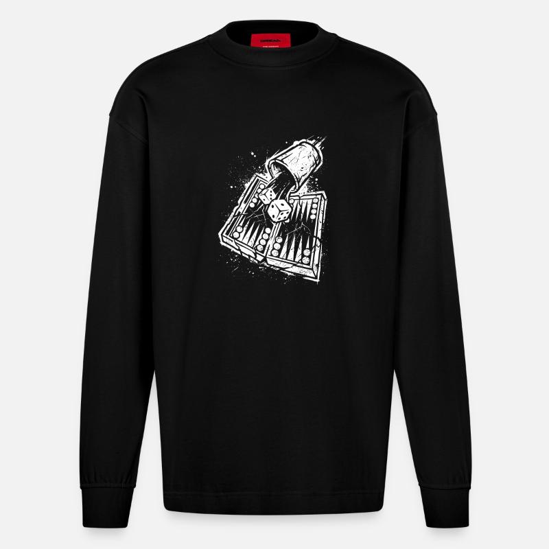Backgammon | Board Game | Gift - Heavyweight Oversized Organic Longsleeve Shirt Made in EU - SOLID BLACK