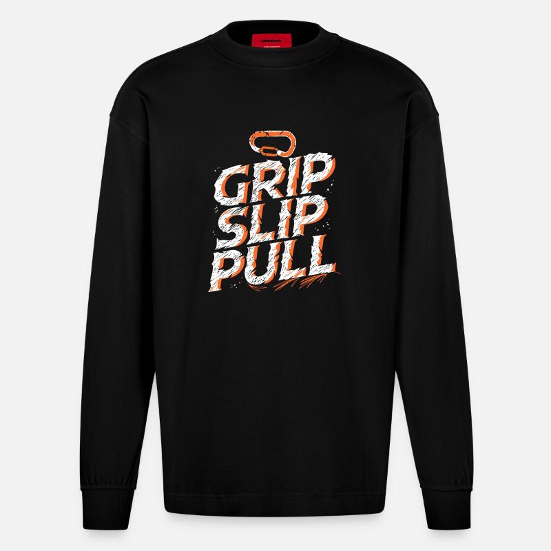 Grip Slip Pull Aventure Escalade - Manches longues bio épais oversize fabriqué en UE - SOLID BLACK