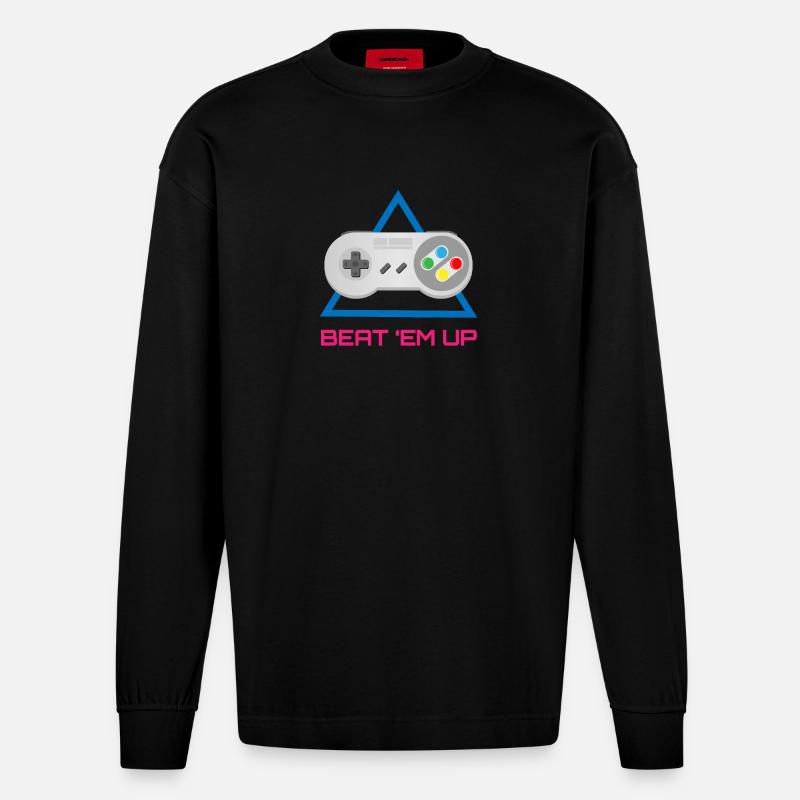 Retro Gamer Controller – Arcade-Videospiel - Heavyweight Oversized Organic Langarmshirt Made in EU - SOLID BLACK