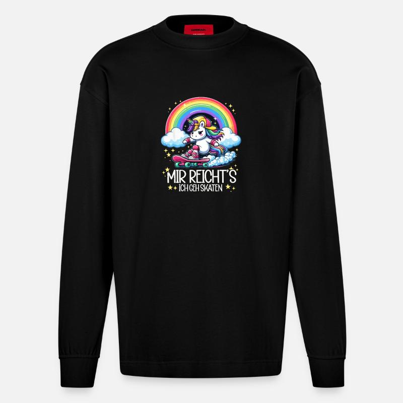 Skate Einhorn - Heavyweight Oversized Organic Langarmshirt Made in EU - SOLID BLACK