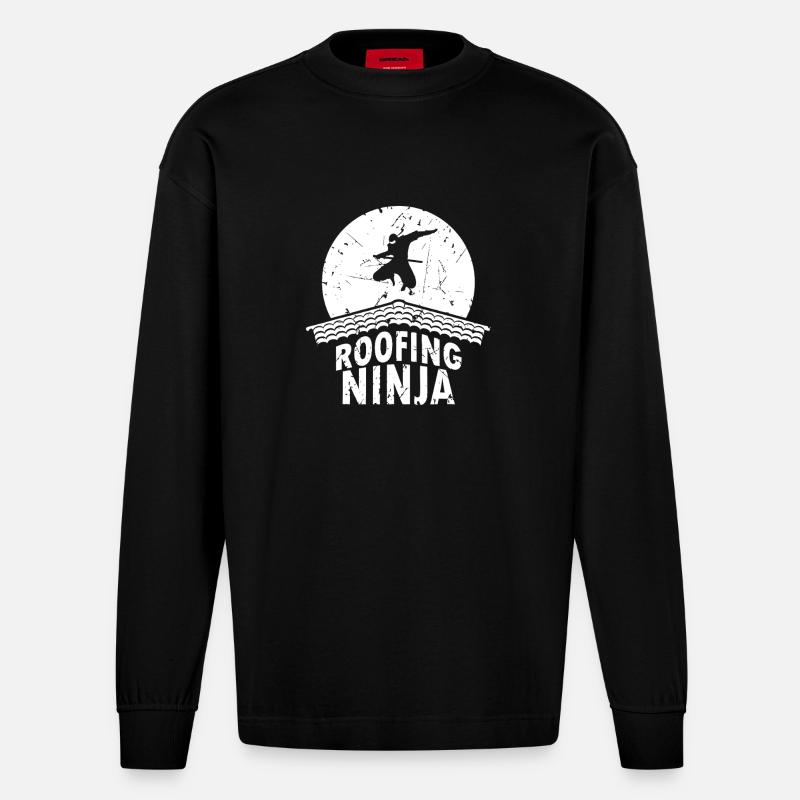 Dach-Ninja-Emblem - Heavyweight Oversized Organic Langarmshirt Made in EU - SOLID BLACK