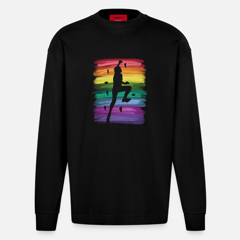 Boulderer Boulder Bouldern - Heavyweight Oversized Organic Langarmshirt Made in EU - SOLID BLACK