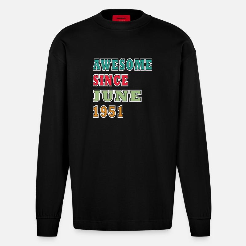 Retro 1951 Juni Layout - Heavyweight Oversized Organic Langarmshirt Made in EU - SOLID BLACK