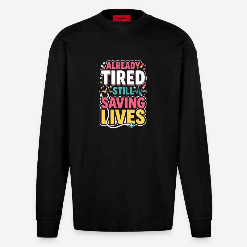 Nachtschicht-krankenschwester, Müde - Heavyweight Oversized Organic Langarmshirt Made in EU - SOLID BLACK