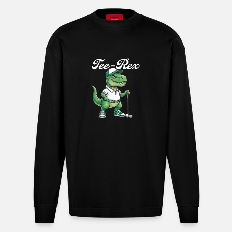 Tee Rex Dinosaurier-Golf Lustiger Golfer-Humor - Heavyweight Oversized Organic Langarmshirt Made in EU - SOLID BLACK
