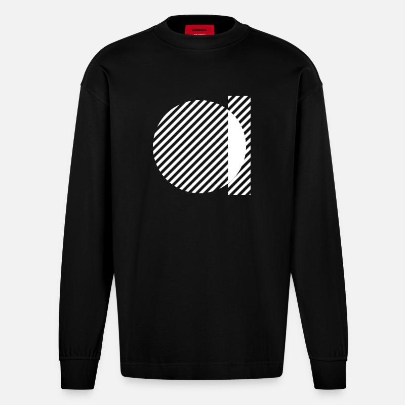 Geometric Stripe Circles Monochrome Pattern - Heavyweight Oversized Organic Longsleeve Shirt Made in EU - SOLID BLACK