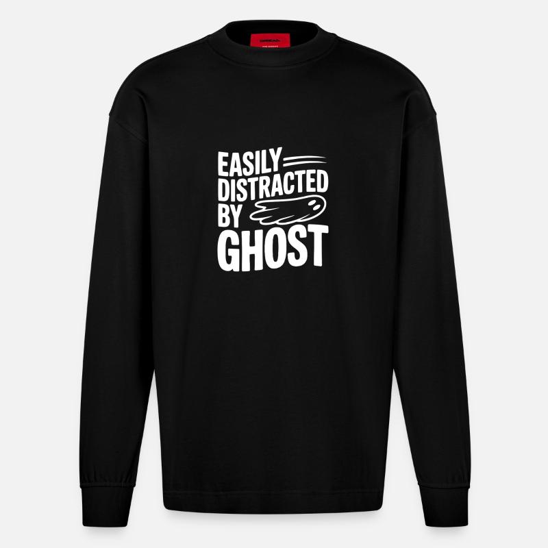 Easily Distracted by Ghost - Heavyweight Oversized Organic Longsleeve Shirt Made in EU - SOLID BLACK