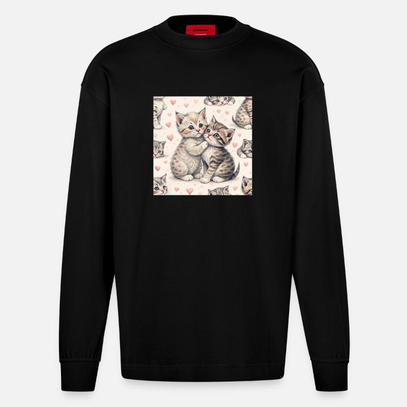 Étreinte sincère de Pastel Kittens - Manches longues bio épais oversize fabriqué en UE - SOLID BLACK