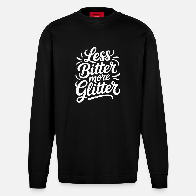 moins amer plus de paillettes - Manches longues bio épais oversize fabriqué en UE - SOLID BLACK