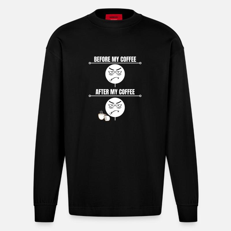 Grumpy Coffee Mood - Heavyweight Oversized Organic Longsleeve Shirt Made in EU - SOLID BLACK